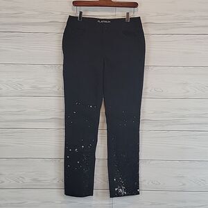 Chico's Platinum Black Denim Sequin Embellished Pants Womens Size S (Chicos 00)